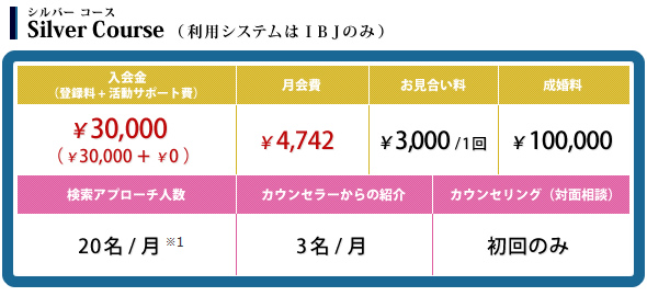婚活サービス シルバーコース料金表