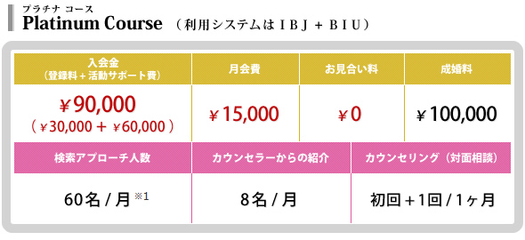 婚活サービス プラチナコース料金表